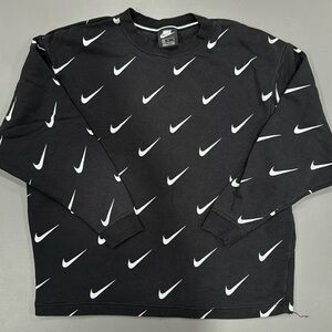 Nike Womens Swoosh Print Sweatshirt Black and Silver